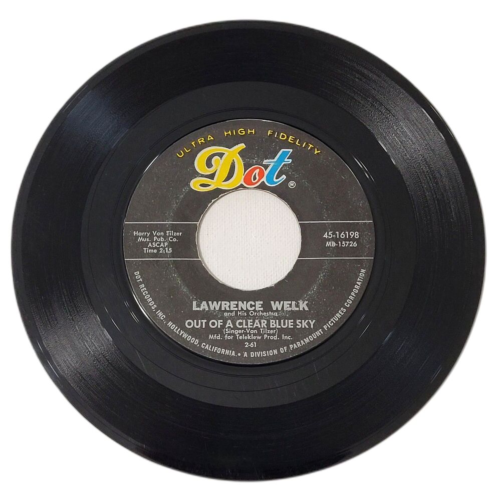 Lawrence Welk 45 RPM - Out Of A Clear Blue Sky / My Three Sons - Dot VG Theme